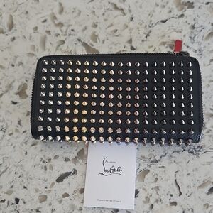 Christian Louboutin Black Wallet with Silver And Gold Studs